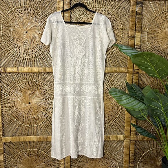 Mes demoiselles White Woven Embroidered Square Neck Maxi Dress Size 36 - Picture 1 of 5